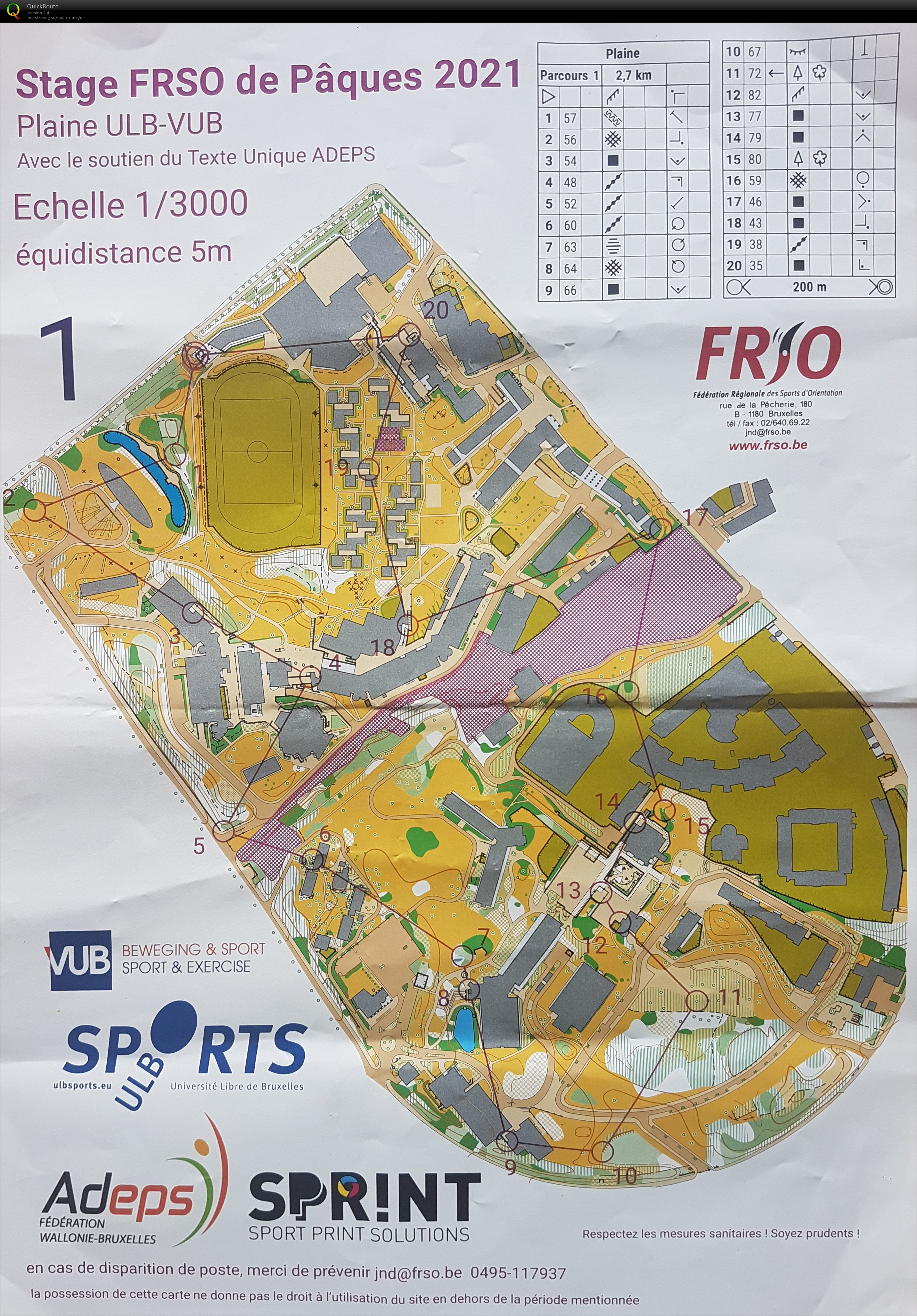 Stage FRSO de Pâques 2021 - VUB - Parcours 1 (11.04.2021)